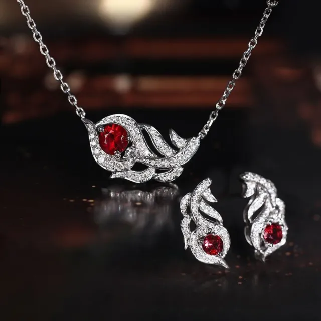 【海斯珠寶】小羽毛系列 18K金 0.29-0.33ct 鴿血紅寶石 天然鑽石 耳環 宮廷羽紋鑲嵌工藝 送禮禮盒包裝