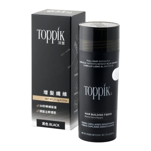 Toppik頂豐增髮纖維為開架美髮產品，適用所有髮質，可輕鬆打造豐盈蓬鬆造型。容量27.5g，9種顏色可選，使用前上下搖晃，距離頭髮10~20公分處均勻噴灑即可完成造型。美國原裝進口，製造日期2024/4，有效日期至2034/4，儲存期限達10年。