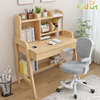 【kidus】80公分實木兒童升降書桌椅組附書架 OT8080Y+OA560(兒童書桌椅 成長書桌椅 升降桌椅)