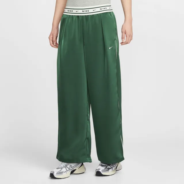 【NIKE 耐吉】長褲 女 運動褲 寬鬆 緞面 AS W NSW OFFLN WVN STN PANT 綠 IH1327-323
