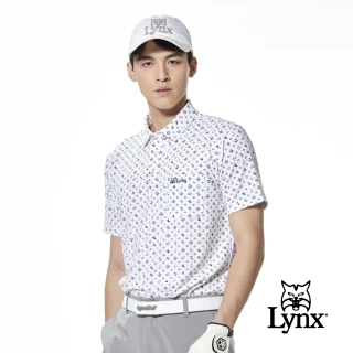 【Lynx Golf】男款吸濕排汗機能高爾夫元素印花胸袋款短袖POLO衫/高爾夫球衫(白色)