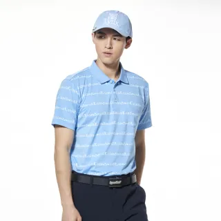 【Lynx Golf】男款吸濕排汗橫條高爾夫元素胸袋款短袖POLO衫/高爾夫球衫(藍紫色)