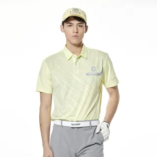 【Lynx Golf】男款吸濕排汗不對稱拼接斜紋造型短袖POLO衫/高爾夫球衫(亮黃色)