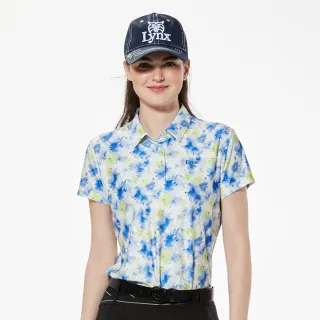【Lynx Golf】女款吸濕排汗滿版花卉印花短袖POLO衫/高爾夫球衫(寶藍色)