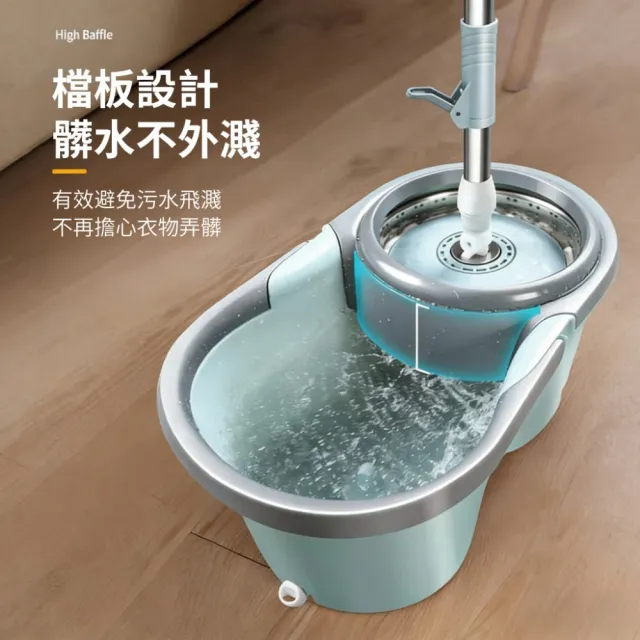 工科感  淨汙分離不鏽鋼旋轉拖把組 附贈替換布2入 1桶1桿3布組合 刮水桶 免手洗 乾濕兩用