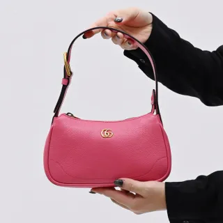 【GUCCI 古馳】Aphrodite 經典金屬雙G LOGO皮革手提包單肩包(粉)