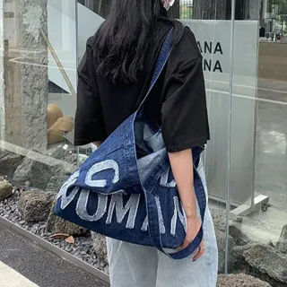 【EMMA SUE】雙11 手提袋 購物袋 牛仔包 大容量包包 藍色包包 包包 托特包 大容量托特包 單肩包 