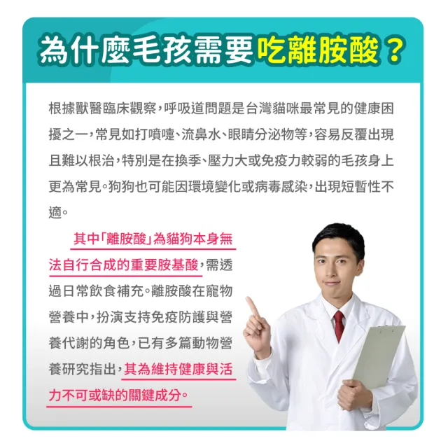【毛孩時代】100%左旋離胺酸x3盒(添加黑酵母/貓狗保健食品/貓狗免疫力保健/寵物保健)
