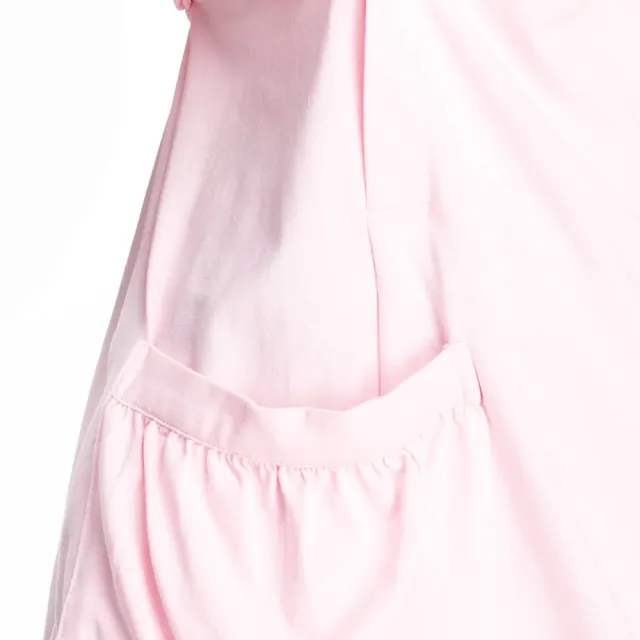 【Gennies 奇妮】棉質長版哺乳上衣-粉/藍/條紋(哺乳衣 短袖哺乳衣 雙口袋 綁帶 開扣哺乳)