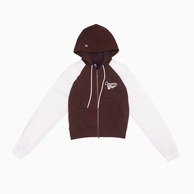 【CONVERSE】Retro Full Zip Fleece Top 外套 女款 咖色 短版 連帽 WCJ448-J9T