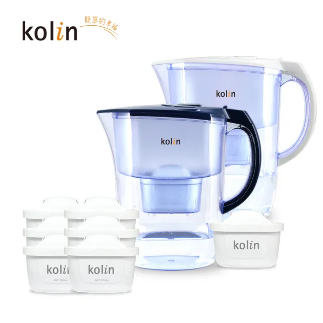 【Kolin 歌林】3.8L濾水壺(內含四重濾芯*1)+五重淨垢濾芯6入(共1壺7芯/適用Brita)