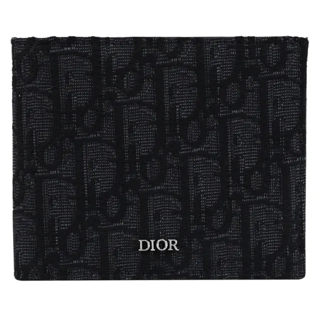 【Dior 迪奧】Oblique 經典LOGO緹花布雙層對折8卡短夾(黑)