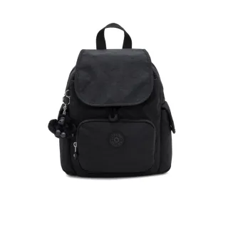 【KIPLING】『猴子包』曜岩黑品牌經典圓標拉鍊掀蓋後背包-CITY PACK MINI