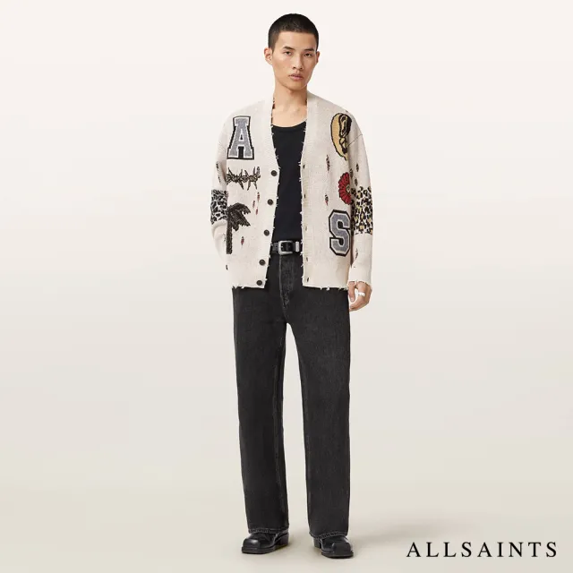 【ALLSAINTS】FOXX 破壞塗鴉羊毛針織外套 M052KE(寬鬆版型)
