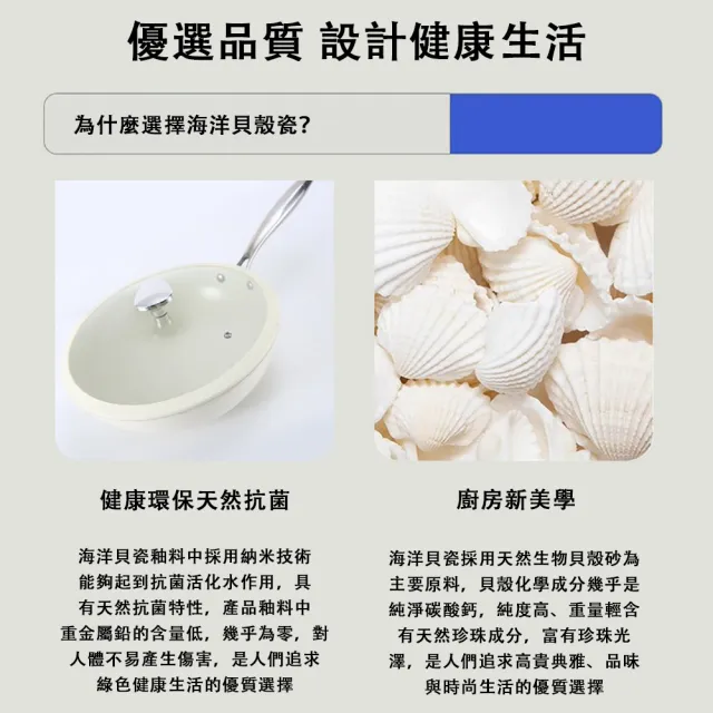 【巧可】貝瓷免粘鍋 炒鍋 精鐵炒菜鍋 煎炒鍋一體精鐵炒鍋 電磁爐炒鍋 帶蓋 直徑32cm 燃氣竈電磁爐通用