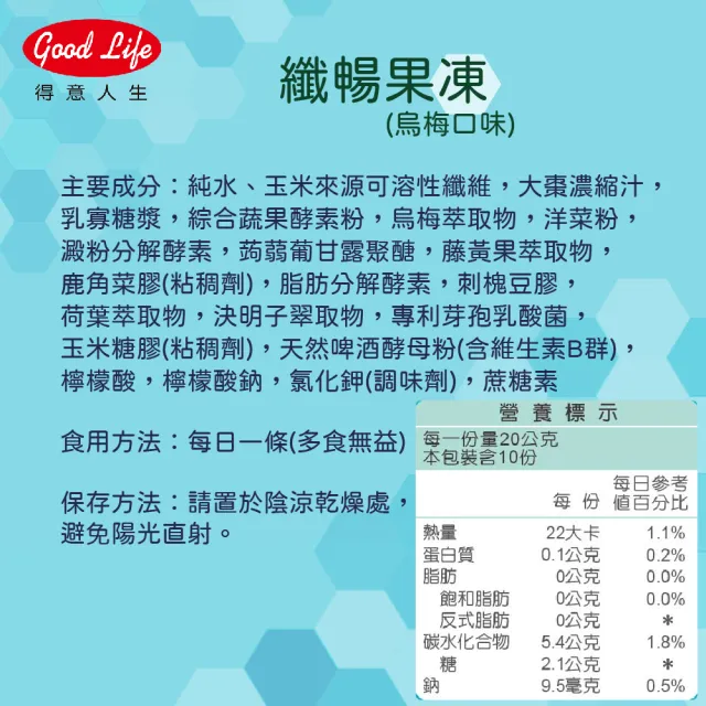 【得意人生】純素纖暢果凍 蔬果酵素一盒組(共10包  藤黃果 決明子萃取 膳食纖維)