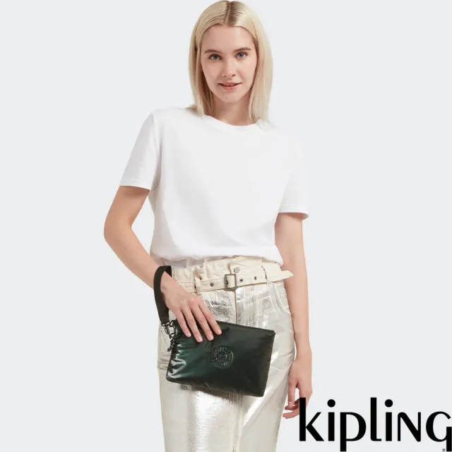 【KIPLING】光澤暗松木綠手腕帶配件包-FANCY