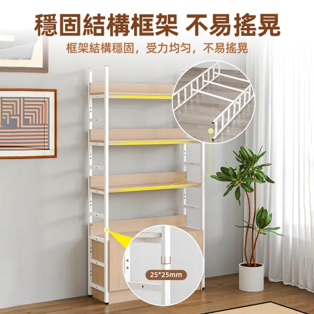 【慢慢家居】設計款-3尺超耐重五層帶櫃置物架-層高可調 W90xD30xH182cm(書架 書櫃 收納架 層架)
