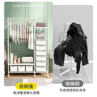 【靚白家居】可移動多功能衣櫃 66公分 六抽屜款(開放式衣櫃 掛衣架 衣帽架 簡易衣櫃 收納櫃)