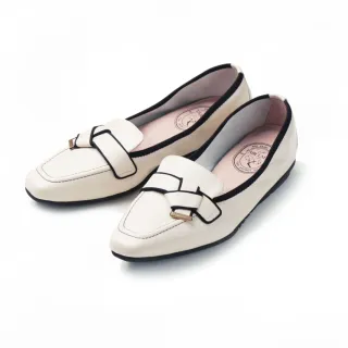 【FAIR LADY】我的旅行日記 簡約扭結羊皮平底樂福鞋(復古白/502927 女鞋)