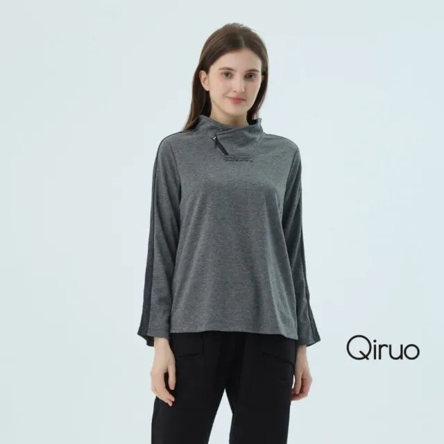 【Qiruo 奇若名品】保暖櫋絨 小立領長袖灰色上衣 2509A