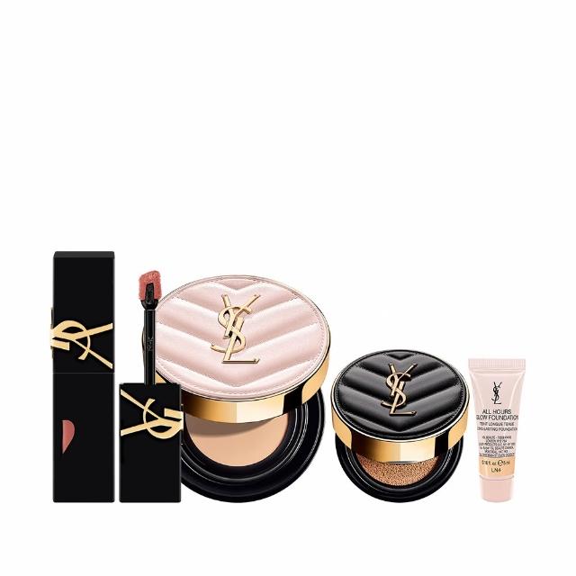【YSL】官方直營 超模光感鎖吻彩妝組(超模光感精華水氣墊+奢華印記鎖吻霧唇釉)