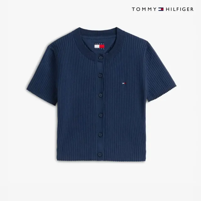【TOMMY HILFIGER】官方旗艦館基本款羅紋短袖開襟外套_藍色