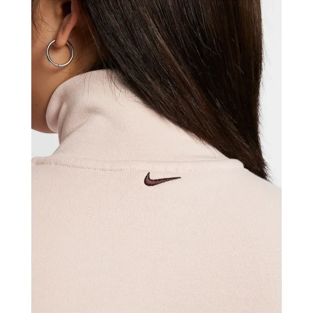 【NIKE 耐吉】半開襟上衣 女 AS W NSW KTMH FLC QZ CROP 運動 休閒 寬鬆 短版 Oversize 粉 (IQ3940667)
