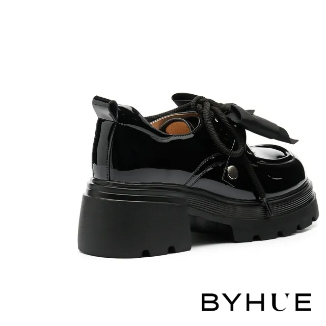 【BYHUE】奶油純欲風多穿活動條帶牛漆皮綁帶軟芯厚底鞋(黑)
