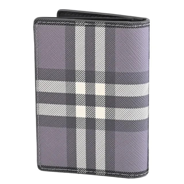 【BURBERRY 巴寶莉】英系棋盤格印花對開隨身卡片夾.灰(全新福利品)