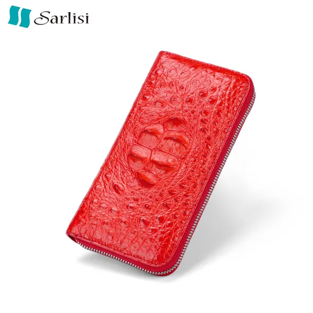 【Sarlisi】夏麗絲2026尊品泰國鱷魚皮長夾皮夾皇冠骨拉鏈手拿包單拉鏈彩色鱷魚長夾