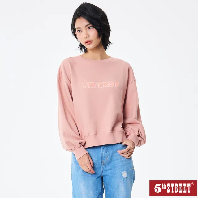 【5th STREET】女裝 長袖 寬版上衣 大學t 粉紅(560980)