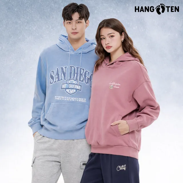 【Hang Ten】出清品-男裝-內刷毛保暖熊印花大學T/防風防潑水大學T(多款選)