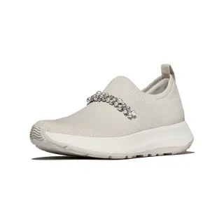 【FitFlop】F-MODE FLOW珍珠水鑽針織套穿式休閒鞋-女(米色)
