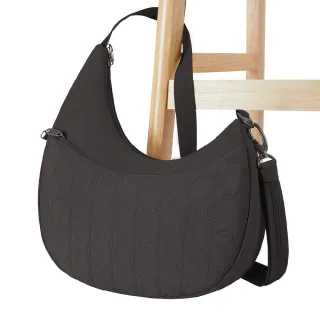 【Travelon】美國 Runways 3層防盜斜背彎月包 月影灰 / RFID防盜包 斜背包 側背包 防割防搶