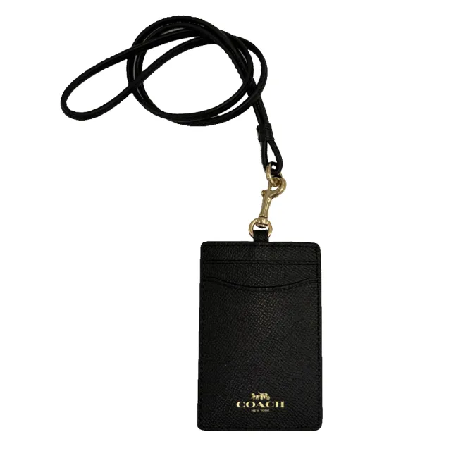 【COACH】經典LOGO素面防刮牛皮證件識別證保護套(黑)