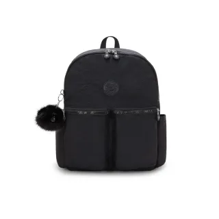 【KIPLING官方旗艦館】墨黑壓印多拉鍊收納後背包-CHARNELL
