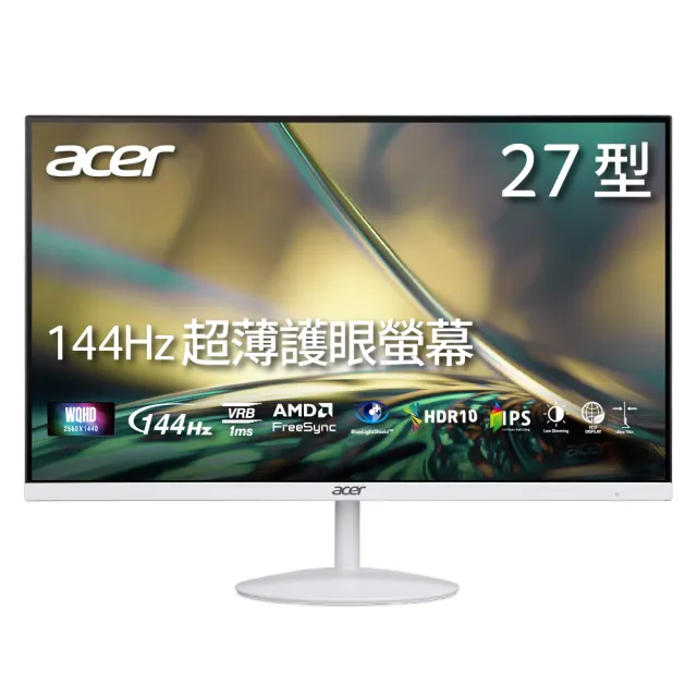 【Acer 宏碁】2入組★SA272U P1W 27型 IPS 2K 16:9 144Hz 超薄護眼螢幕-白(HDR10/FreeSync /1ms/喇叭)