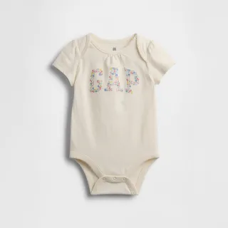【GAP】嬰兒有機棉花卉 Logo 包屁衣-米白色(880483)