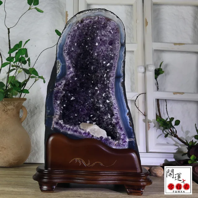 【開運方程式】巴西紫晶洞方解石共生波紋瑪瑙邊15.1kg(JU452紫水晶洞風水開運擺設)