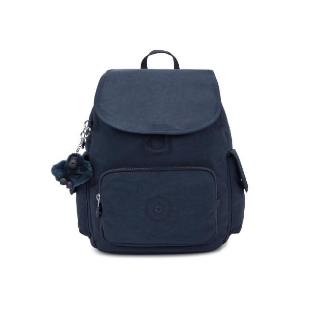 【KIPLING】『猴子包』碧海深藍拉鍊掀蓋後背包-CITY PACK S