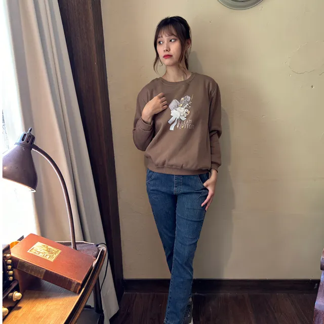 【Hana Mokuba】花木馬日系女裝圓領優雅印花長袖收口上衣