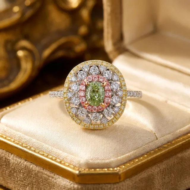 【AURORA 歐羅拉】GIA 51分天然綠彩鑽石18K金女戒婚戒鑽戒 春頌(Fancy Yellow-Green)