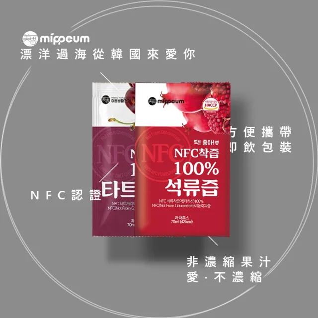 【MIPPEUM 美好生活】非濃縮100%果汁禮盒 70mlx2盒(共60入-酸櫻桃汁/紅石榴汁任選)(中秋禮盒)