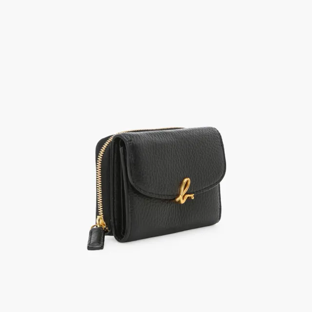 【agnes b.】Voyage 迷你 荔枝紋皮革 logo短夾 黑色