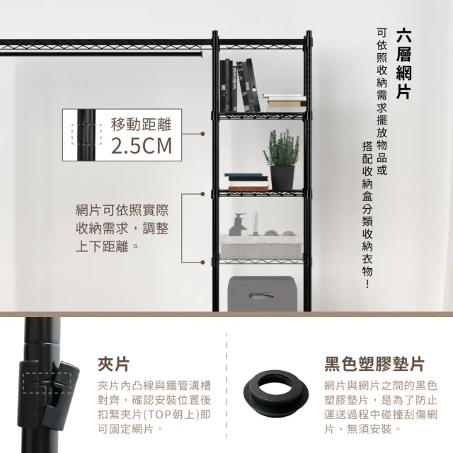 【KIWISH】MIT衣櫥收納122X46X180六層衣櫥架(收納架/掛衣架/組合衣架/鐵力士架/衣櫥/衣櫃/衣櫥架)