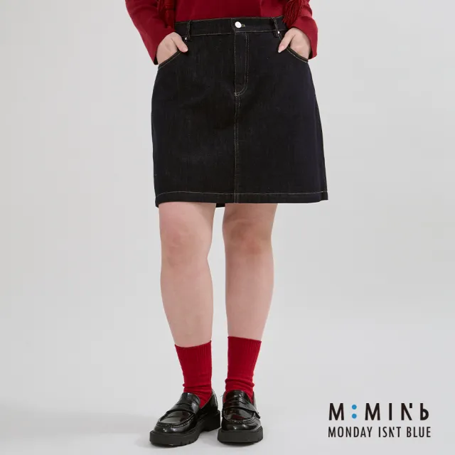 【M：MINb】遮胯必備A字水洗牛仔短裙(深藍/中大尺碼女裝/XL女裝/女裝/梨形穿搭/梨形友好/大尺碼下著/顯瘦)