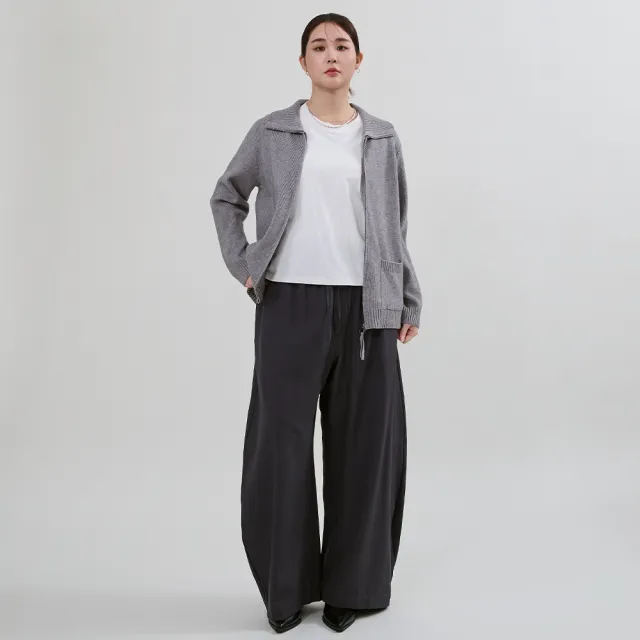 【M：MINb】造型翻領雙頭拉鍊針織外套(灰色/中大尺碼女裝/XL女裝/女裝/梨形穿搭/梨形友好/顯瘦外套)