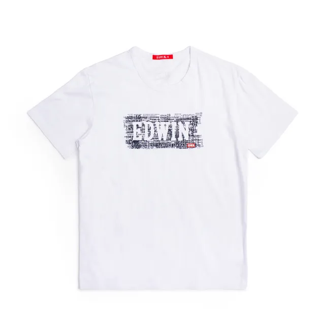 【EDWIN】男裝 人氣復刻款 EDGE 細碎字LOGO短袖T恤(白色)