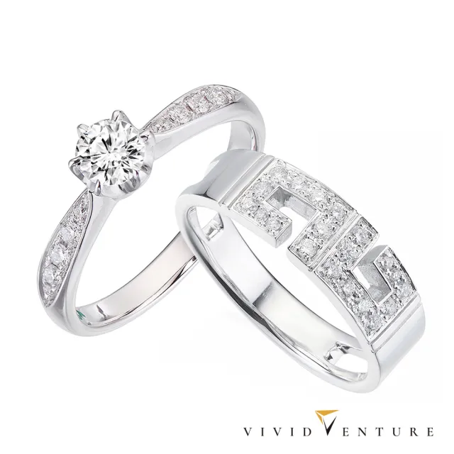 【Vividventure 亞帝芬奇】鉑金 天然鑽石 GIA 30分 DVS2 戒指+24分真鑽男戒 愛延續 情侶 對戒 結婚 求婚